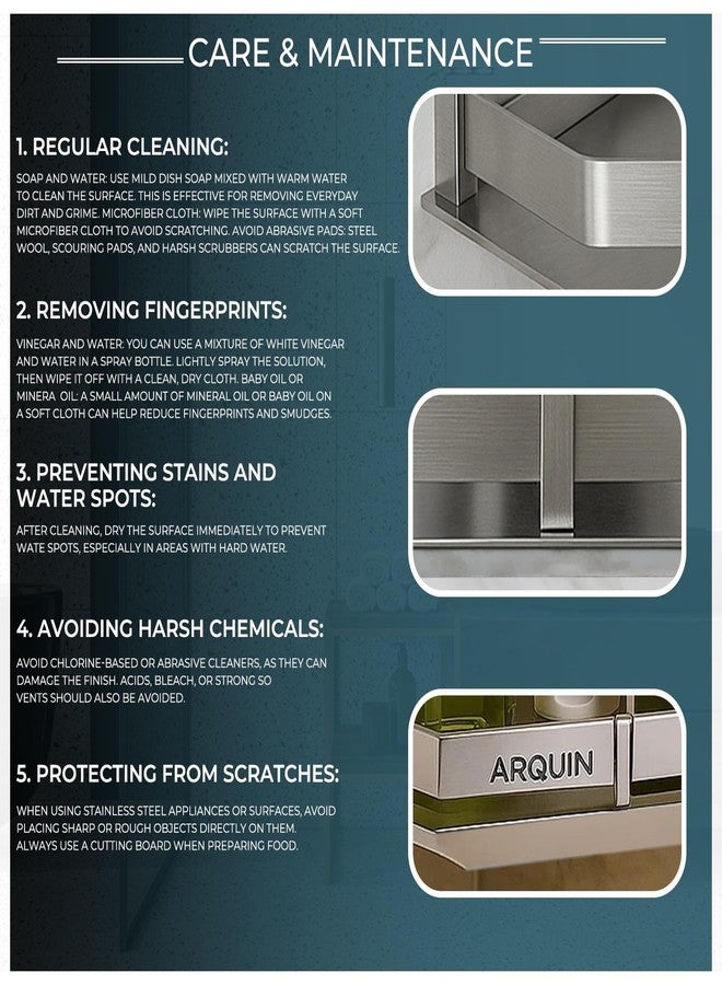 ARQUIN رف زاوية للحمام من أركوين | حامل جانبي للجدار، رف مطبخ 12×12 بوصة، رف زاوية من الفولاذ المقاوم للصدأ 304، رف وحامل تخزين جداري، شكل ماسي - Image 5